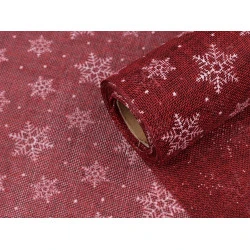 Imitație iută, imprimeu fulgi de nea, lățime 48 cm - Bordo deschis (15 Metri)
