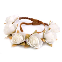 Bentiță de păr elastică cu flori - Alb (1 Bucată)