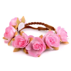 Bentiță de păr elastică cu flori - Roz mediu (1 Bucată)