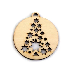 Decorațiuni din lemn - fulg de nea, brăduț ø45 mm - Natur (12 Bucăți)