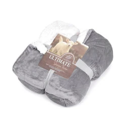 Pătură cu blană sintetică, 150x200 cm - Gri neutral (1 Bucată)