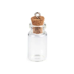 Pandantiv sticluță cu dop din plută, 13x30 mm - Transparent (1 Fiolă)