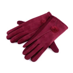 Mănuși de damă cu pompom - Bordo (1 Pereche)