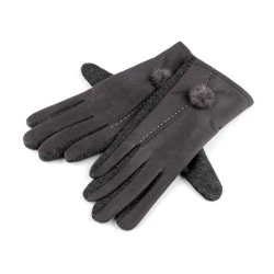 Mănuși de damă cu pompom - Gri neutral (1 Pereche)