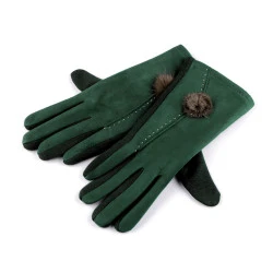 Mănuși de damă cu pompom - Verde închis (1 Pereche)