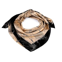 Batic / eşarfă satinată cu motiv floral, 90x90 cm - Bej camel (1 Bucată)