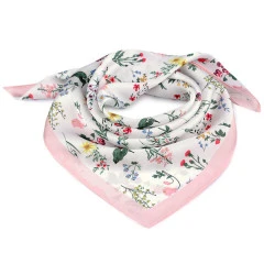 Batic / eşarfă satinată cu motiv floral, 50x50 cm - Roz pudrat (1 Bucată)