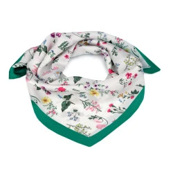 Batic / eşarfă satinată cu motiv floral, 50x50 cm - Verde smarald (1 Bucată)