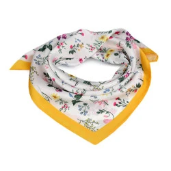 Batic / eşarfă satinată cu motiv floral, 50x50 cm - Galben (1 Bucată)