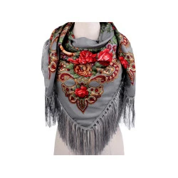 Batic / eşarfă satinată cu motiv floral, 105x105 cm - Gri neutral (1 Bucată)