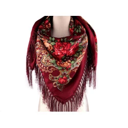 Batic / eşarfă satinată cu motiv floral, 105x105 cm - Vișiniu (1 Bucată)