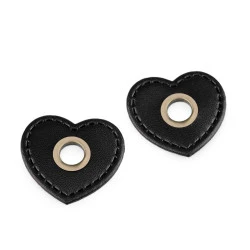 Ocheți metalici inimă din piele pentru cusut - Negru (20 Bucăți)