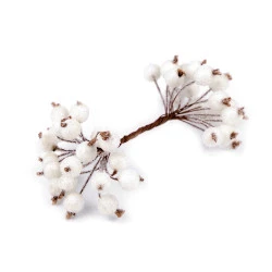 Crenguță cu bobițe artificiale pentru aranjamente - Alb (20 Bucăți)