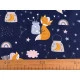 Bumbac imprimat, motiv vulpi - Albastru închis (1 Metru)