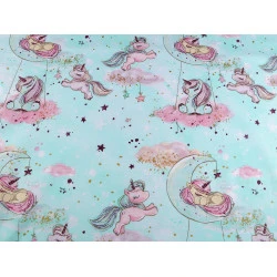 Bumbac imprimat cu motive pentru copii - Verde mentă (1 Metru)