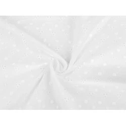 Dantelă madeira de bumbac cu flori brodate - Alb (1 Metru)