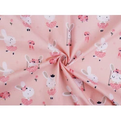 Bumbac imprimat cu motive pentru copii - Roz pudrat (1 Metru)