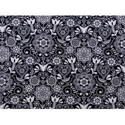 Bumbac imprimat cu motiv folcloric - Albastru închis (1 Metru)