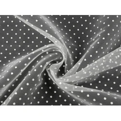 Organza cu buline - Alb (1 Metru)