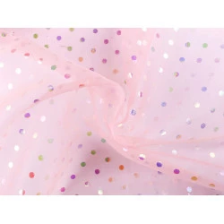 Organza cu buline ab efect curcubeu - Roz deschis (1 Metru)