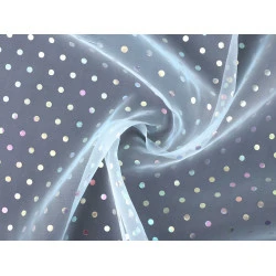 Organza cu buline ab efect curcubeu - Bleu nu-mă-uita (1 Metru)