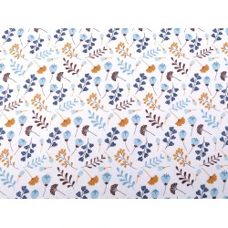 Țesătură de bumbac / pânză flori și frunze - Albastru deschis (1 Metru)