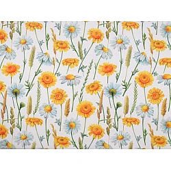 Tesatura decorativa loneta flori - Alb natural (1 Metru)