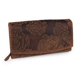 Portofel de dama din piele cu flori - Maro (1 Bucată)