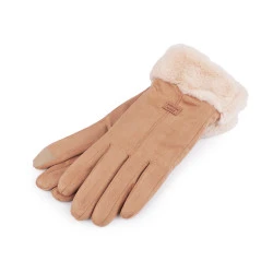 Mănuși de damă cu blană, tactile - Bej camel (1 Pereche)