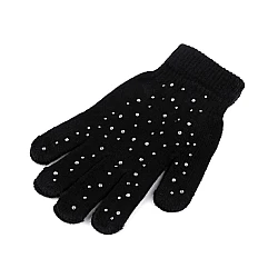 Mănuși tricotate femei/fete cu strasuri - Negru (1 Pereche)