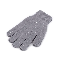 Mănuși tricotate femei/fete cu strasuri - Gri neutral (1 Pereche)