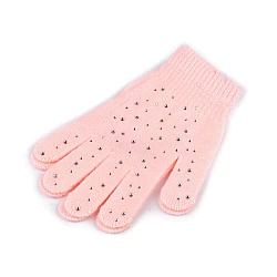 Mănuși tricotate femei/fete cu strasuri - Roz deschis (1 Pereche)