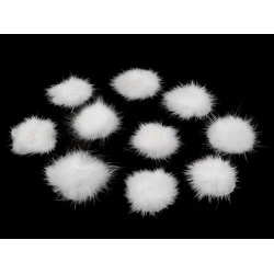 Aplicatie pompon din blană ø3 cm - Alb (10 Bucăți)