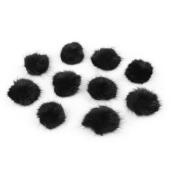 Aplicatie pompon din blană ø3 cm - Negru (10 Bucăți)
