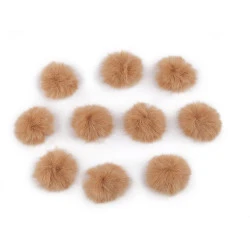 Aplicatie pompon din blană ø3 cm - Maro foarte deschis (10 Bucăți)