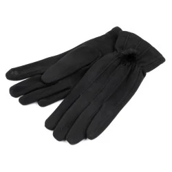 Mănuși de damă cu pompon din blană, tactile - Negru (1 Pereche)