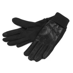Mănuși de damă decorate cu piele ecologică, tactile - Negru (1 Pereche)