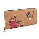 Portofel de dama cu flori brodate 9,5x19 cm - Bej camel (1 Bucată)