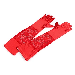 Mănuși satinate de ocazie lungi cu dantelă - Roșu (1 Pereche)