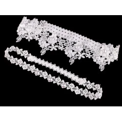 Set jartiere de nunta din dantela cu perle - Alb (1 Set)