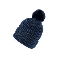 Căciulă de iarnă pentru femei/fete din chenille lurex emi ross - Albastru închis (1 Bucată)