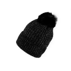 Căciulă de iarnă pentru femei/fete din chenille lurex emi ross - Negru (1 Bucată)