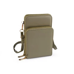 Portofel crossbody cu buzunar pentru telefon mobil 11,5x18cm - Gri verzui deschis (1 Bucată)