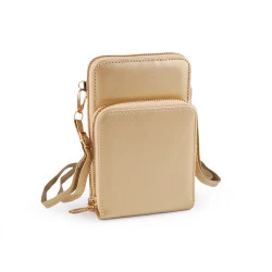 Portofel crossbody cu buzunar pentru telefon mobil 11,5x18cm - Auriu deschis (1 Bucată)