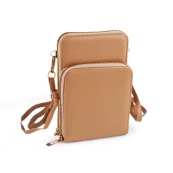 Portofel crossbody cu buzunar pentru telefon mobil 11,5x18cm - Bej camel (1 Bucată)