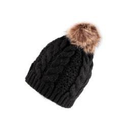 Căciulă de iarnă pentru femei / fete cu pompon - Negru (1 Bucată)