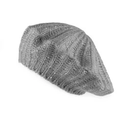 Beretă tricotată damă/fetă cu paiete fine - Gri neutral (1 Bucată)