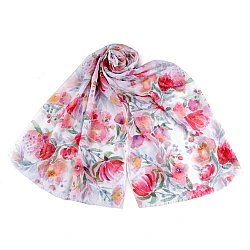 Eșarfă / șal de vară cu flori pictate 70x180 cm - Red pink (1 Bucată)