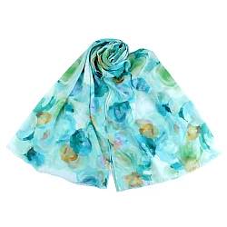 Eșarfă / șal de vară cu flori pictate 70x180 cm - Turcoaz (1 Bucată)