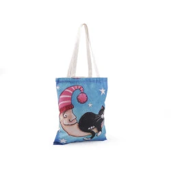 Sacosa textila din bumbac pisica  34x40 cm - Baby blue (1 Bucată)